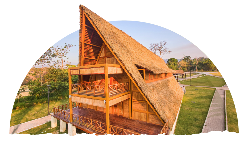 Bungalow o casa tropical con techo de cana Palmex.